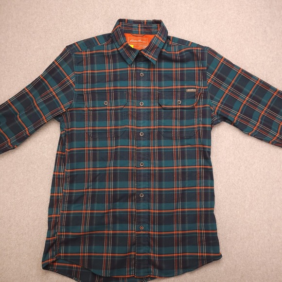 Eddie Bauer Shirt Mens M Travex Green Blue Plaid Classic Fit Long Sleeve Button - Picture 2 of 15